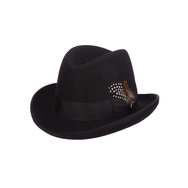 Stacy Adams Black Wool Felt Homburg Hat Feather Accent Classic Godfather Wool Felt Homburg with Feather Accent, 2XL - Stacy Adams  main image 4